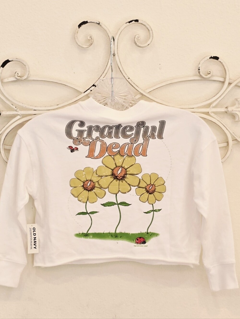 SZ 6/7 Old Navy White Kids' Grateful Dead Yellow Flower Graphic Long Sleeve T